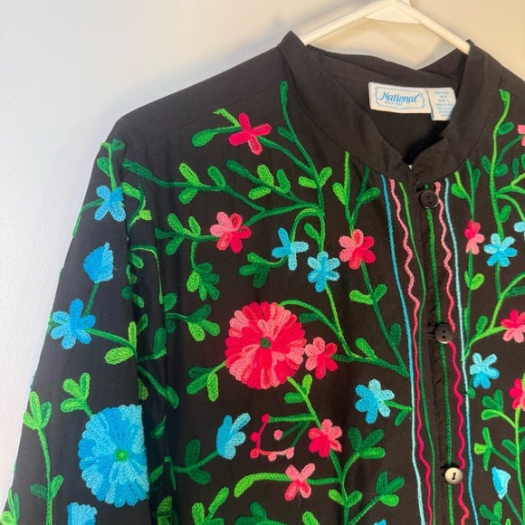 National Vibrant Embroidered Floral Lightweight Button Front Jacket Size Large - Picture 2 of 8